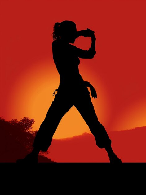 Foto silhouet van een vrouw in een cowboy outfit met een pistool generatieve ai