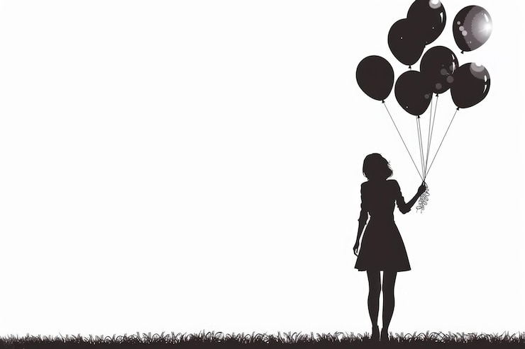 Foto silhouet van een vrouw met ballonnen