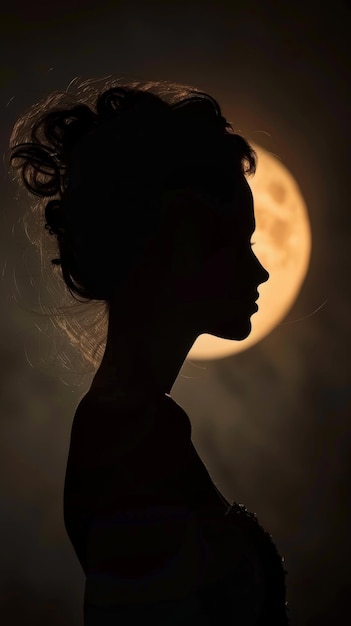 Silhouet van een vrouw met een volle maan op de achtergrond