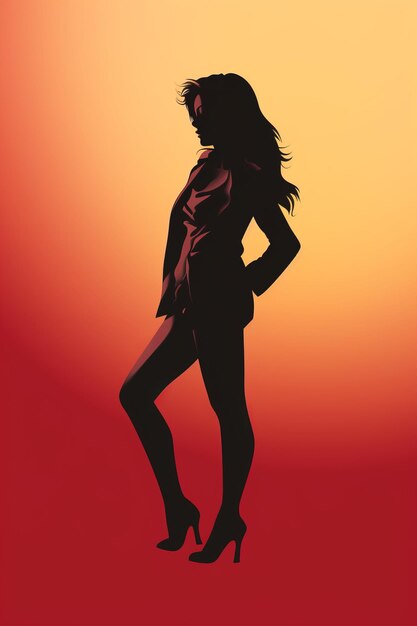 silhouet van een vrouw op hoge hakken op een oranje achtergrond