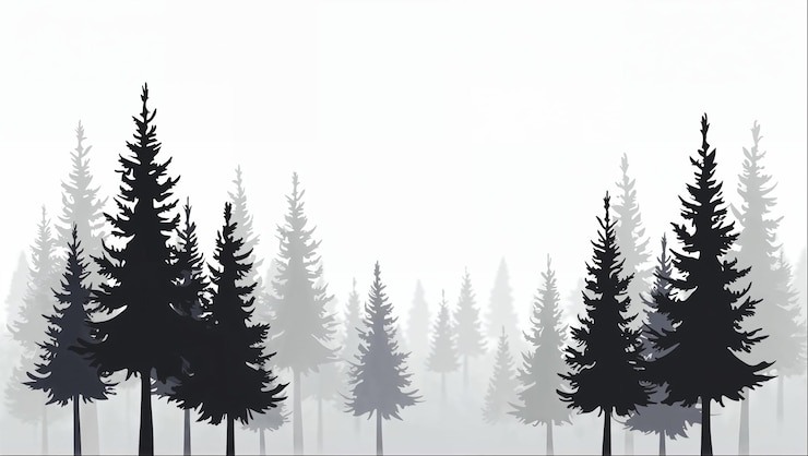 Foto silhouet van het mistige bos