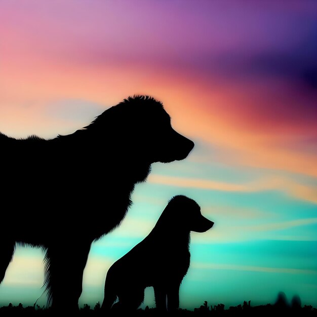 Foto silhouet van hond en puppy