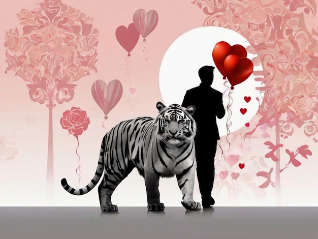 silhouet van Idea in Tigerr op pastel achtergrond liefde