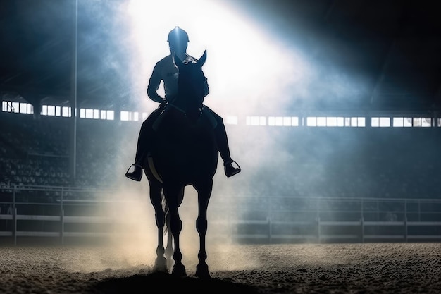 Silhouet van jockey en zijn paard Paardenraces in het stadion Gemaakt met generatieve Ai-technologie