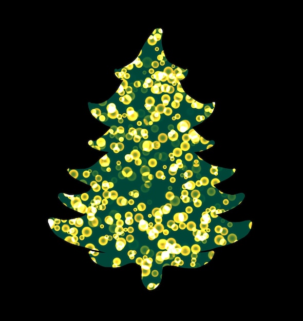 Silhouet van kerstboom met bubbels op zwarte achtergrond