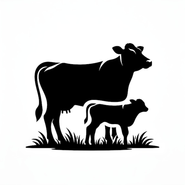 Foto silhouet van koe en kalf