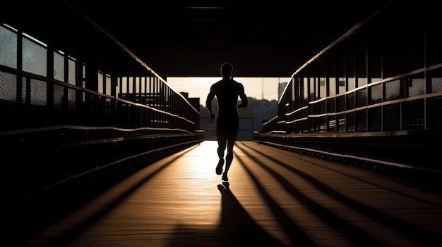 Silhouet van loper bij hardlopen op de baan