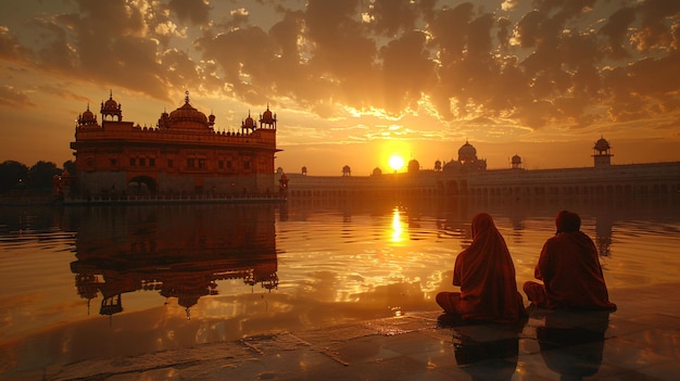 Silhouet van Sikh-aanbidding in een tempel in Zuid-Azië