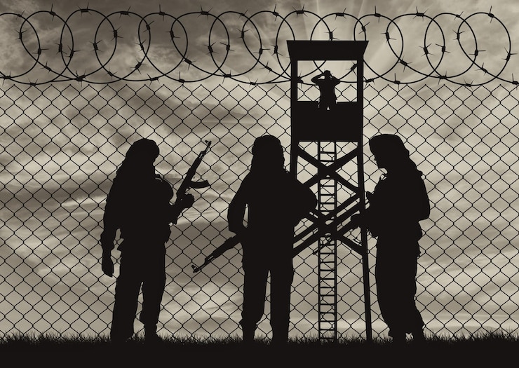 Foto silhouet van soldaat met een pistool