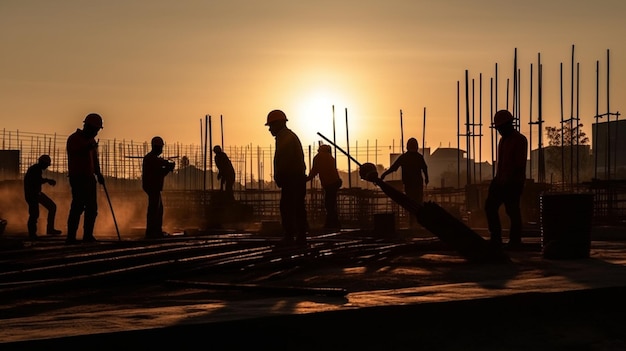 Silhouet van teamwerk Bouwploeg op locatie