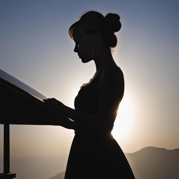 silhouet van vrouw bij zonsondergang