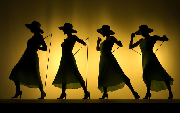 Foto silhouet van vrouw dansen in het donker met een rand licht dans achtergrond concept