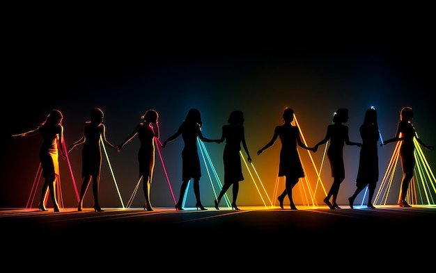 Silhouet van vrouw dansen in het donker met een rand licht Dans achtergrond concept