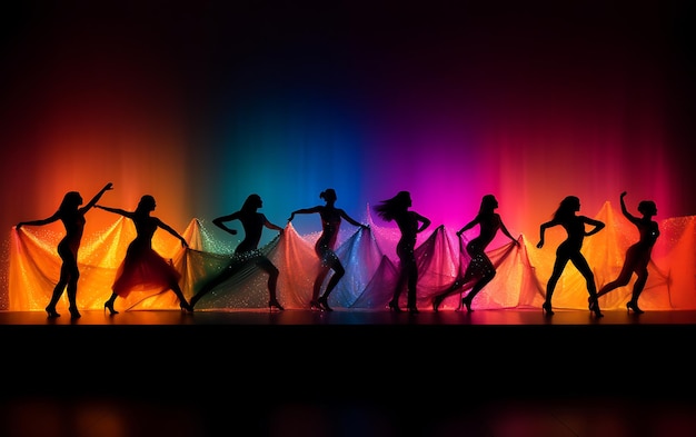 Silhouet van vrouw dansen in het donker met een rand licht Dans achtergrond concept