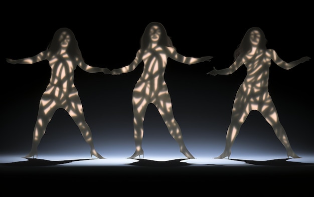 Silhouet van vrouw dansen in het donker met een rand licht dans achtergrond concept