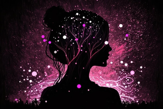 Silhouet Van Vrouw Met Roze Lichten Generatieve AI
