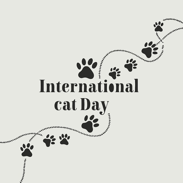 Silhouet Vector Art of Paws en Happy International Cat Day tekst op witte achtergrond