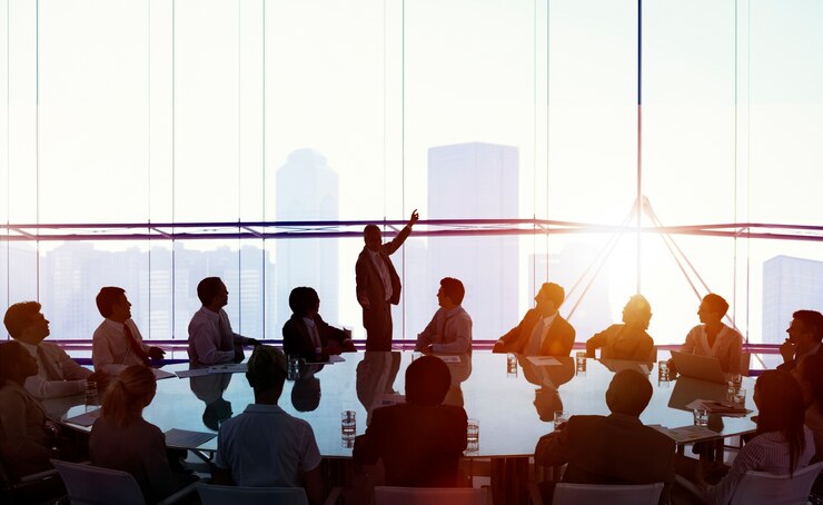 Foto silhouet zakenmensen conferentie cityscape concept