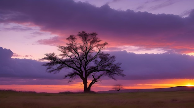 Silhouette of acacia tree on plain tranquil dawn in Africa generated by AI