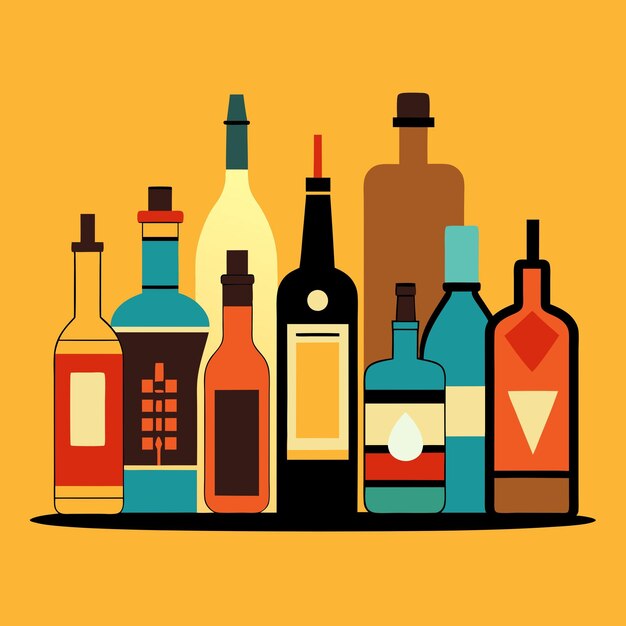 Photo silhouette of alcohol bottles isolated on white