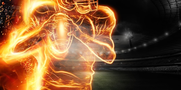 Silhouette of an American football player on fire