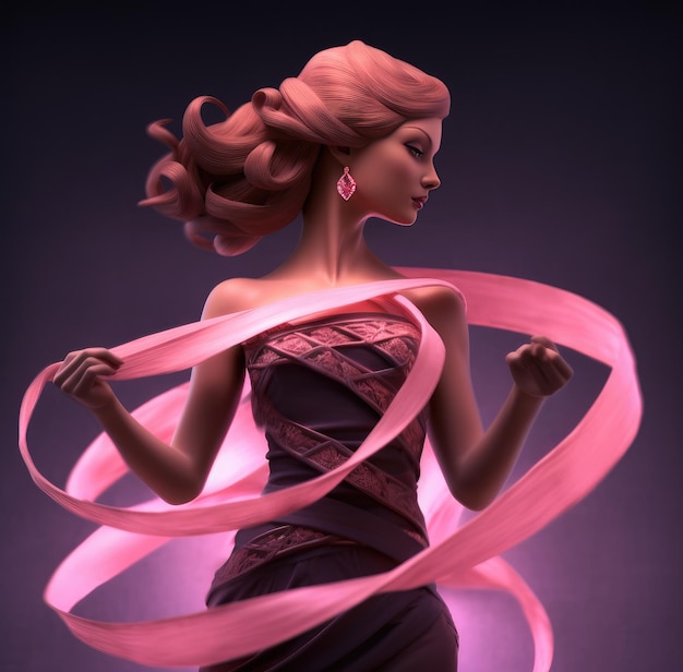 Silhouette of an anonymous and resilient woman a cancer survivor with the cancer symbol of a pink ribbon Generative AI