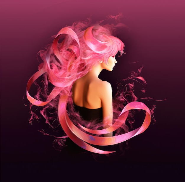 ピンクのリボンのがんのシンボルを持つ、がんサバイバーである匿名の回復力のある女性のシルエット ジェネレーティブ AI