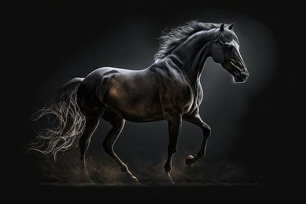 Silhouette of an Arab horse on a dark background