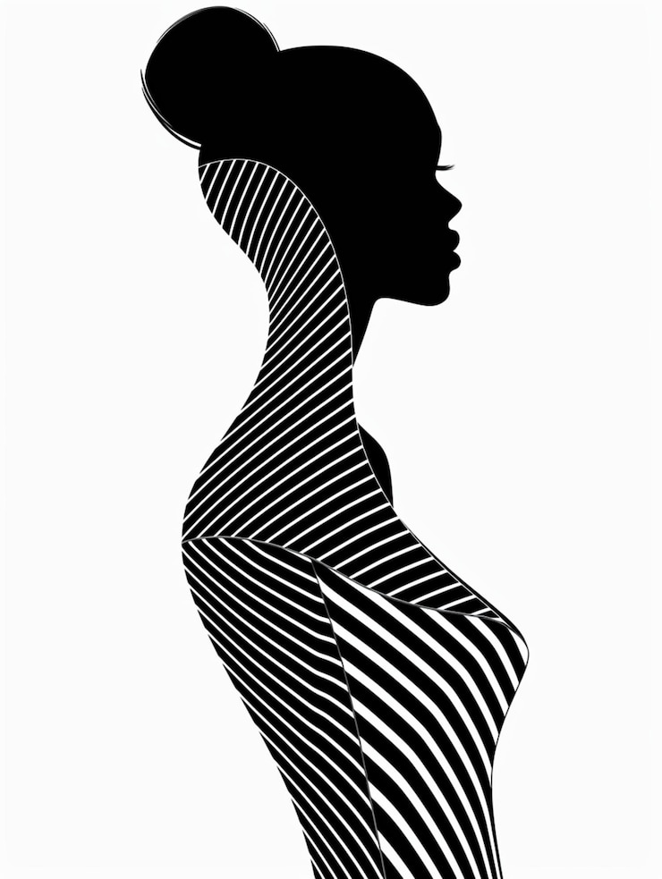 Photo silhouette art of women fashion in thick black and white lines pattern