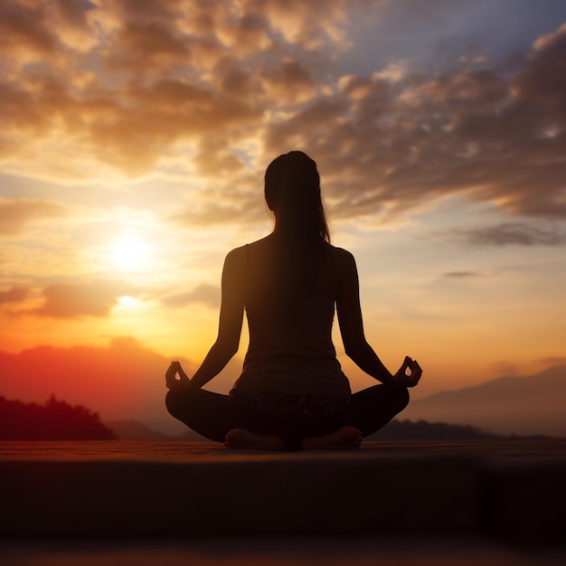 Silhouette asian woman meditate or practice yoga outdoor