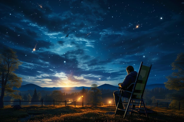 Silhouette of an astrologer watching the starry sky