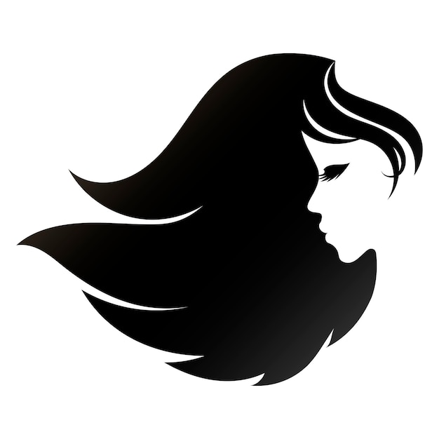 silhouette of a beautiful girl with luxurious curls of hair