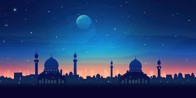 silhouette of beautiful mosque at beautiful night