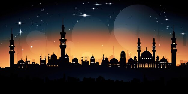 silhouette of beautiful mosque at beautiful night