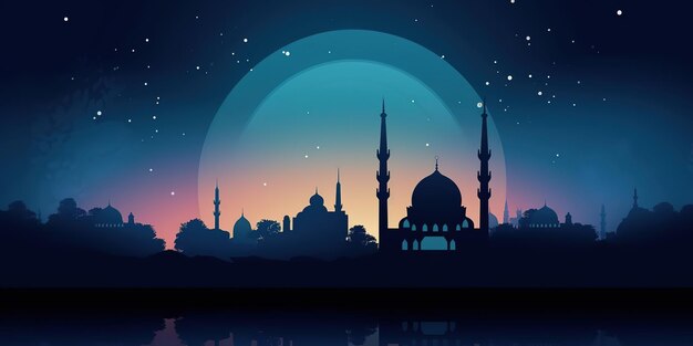 silhouette of beautiful mosque at beautiful night