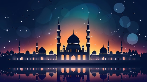 silhouette of beautiful mosque at beautiful night