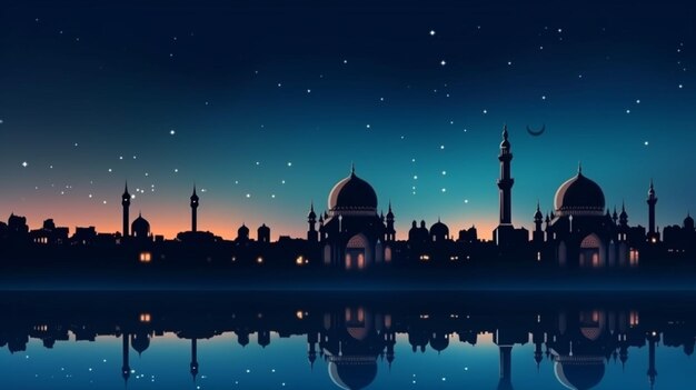 아름다운 밤에 아름다운 모스크의 실루엣