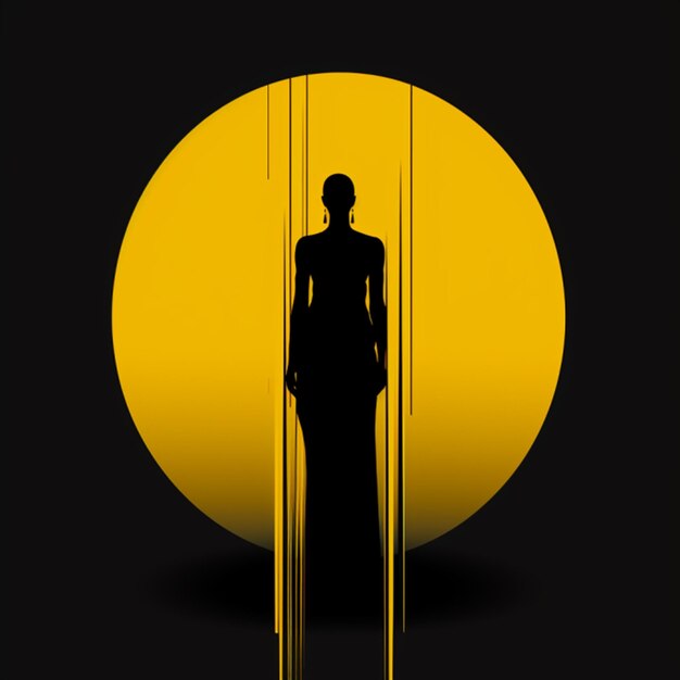 Photo silhouette of a beautiful woman expressed in yellow neon