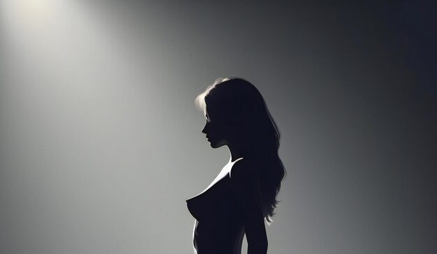 Silhouette of a beautiful woman with long hair and perfect skin