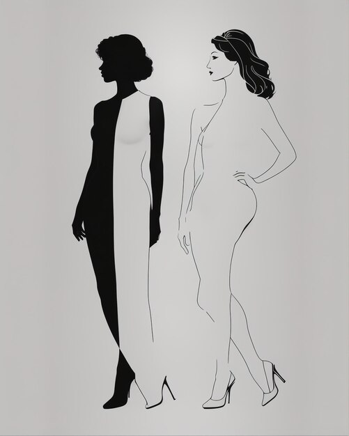 Photo silhouette of beautiful women on a white background ai generative