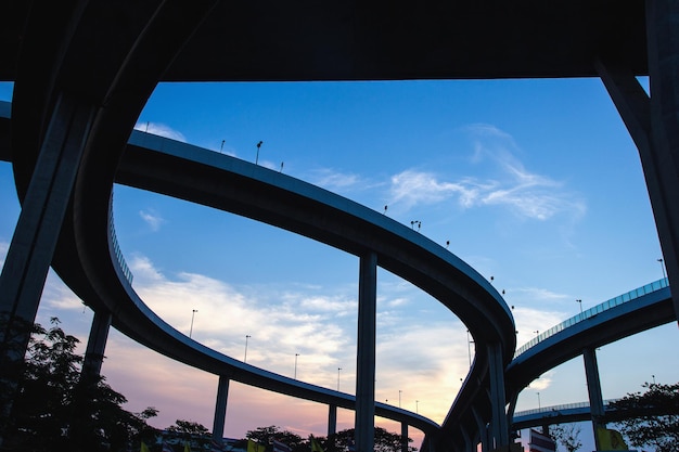 Silhouette of Bhumibol Industrial ring bridge in Bangkok Thailand