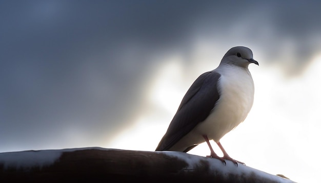 Силуэт птицы, сидящей на берегу, наблюдающей за природной красотой, созданной ИИ