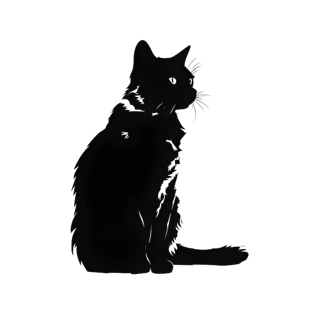 A silhouette black cat sitting on a white surface