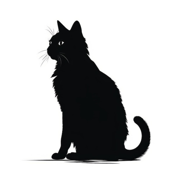 A silhouette black cat sitting on a white surface