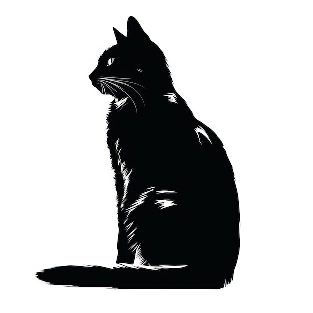 A silhouette black cat sitting on a white surface