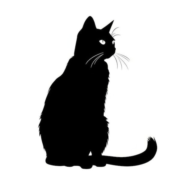 A silhouette black cat sitting on a white surface