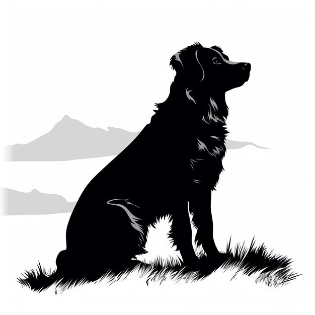 Photo a silhouette black dog sitting on top of a grass covered field