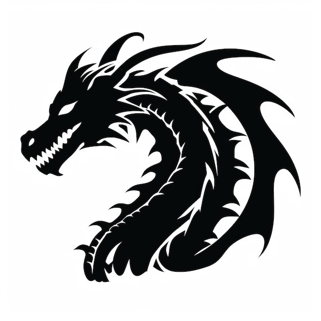 Photo a silhouette black dragon head with a sharp sharp teeth