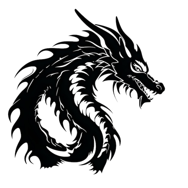 A silhouette black dragon with sharp teeth and sharp teeth