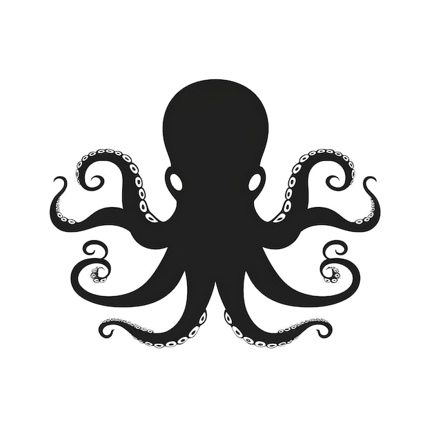 Photo a silhouette black octopus with a white background